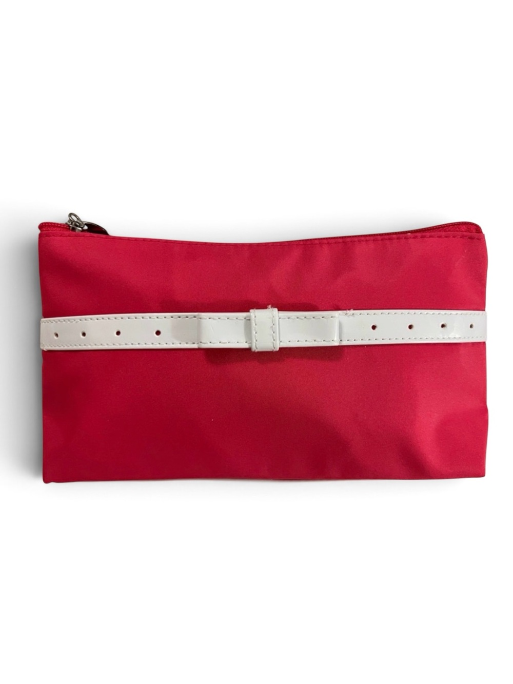 Lancome Hot Pink Nylon White Bow Belt Cosmetic Bag Clutch